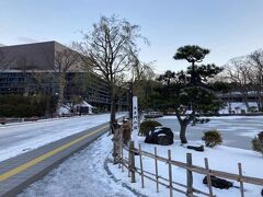 朝、日の出の頃にホテルからお散歩。千秋公園（久保田城跡）へ。
お堀、表面は凍ってます。