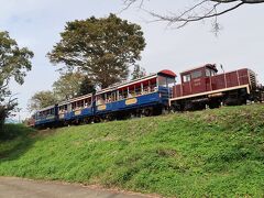 1ペットボトルに汲み終え駐車場に戻っているとゴーという機関車の音が聞こえてきました。時計を見ると上り線のトロッコ列車の通過時間のようなのでトロッコ列車を撮影しました。車内からは昨日と同じ説明が聞こえています。
車に戻り出発します。予定より少し遅れ気味なので少しペースを上げます。