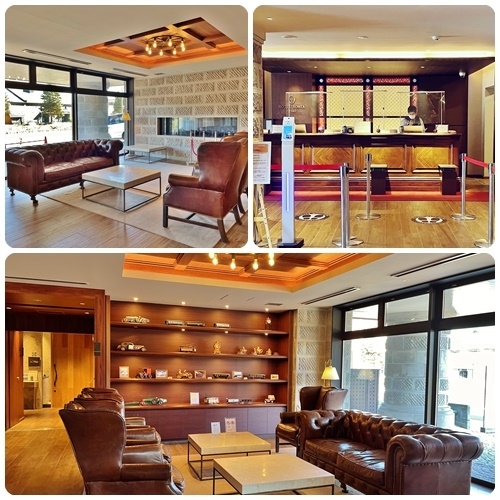 倉庫で使用されていた小樽軟石を再利用したロビーエリア。