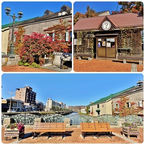 小樽運河にかかる橋のひとつ、浅草橋。広場には小規模ですが観光案内所もあります。人気の撮影スポットで、記念に写真を撮ってもらいました♪