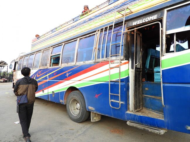 バス<br />横に梯子が付いていて、屋根の上にも乗ることができるようになっています
