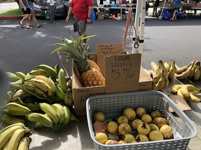 日曜日なのでマノアでファーマーズマーケットしてました。アップルバナナ買ってみました
