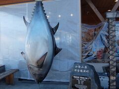 マグロはえ縄が有名ですね。ここで取れた過去最大の1本はこんなに大きかったんだ。店内ではマグロのはらわたなども売っていましたよ。
ここで買うのが安いと思います。
近くに割と広い足湯があり、タオルもここで買えるみたいです。