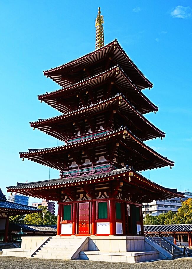 大阪21 四天王寺b 中門-五重塔-金堂-講堂 直線配置 ☆戦後再建