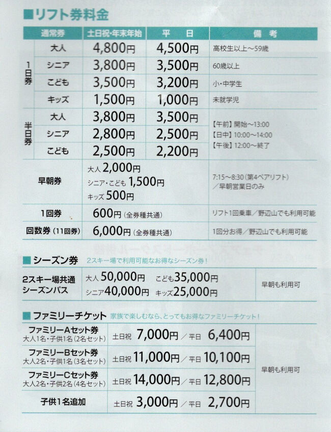 シャトレーゼ スキーバレー (野辺山・小海) 共通リフト一日券引換券 