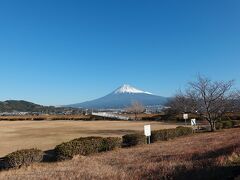 今度は土手の上の道を南へ走り、雁堤に来ました。
今日は富士山が雲一つなく綺麗に見えます。