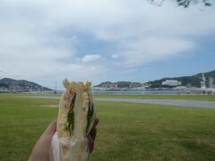 長崎水辺の森公園で海を見ながら早めの昼食。
具沢山のサンドイッチ、おいしかったです。

なぜ早めに昼食にしたかというとこの後、軍艦島へ行く予定。
私以上に船酔いしやすい妹はギリギリに食べたら○○星人が降臨しそうなので・・・