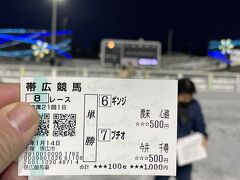 競馬場に着いた時はすぐ始まるレースの馬券発売締め切り間際だったので、とりあえず人気がある馬を単勝で2頭購入。
