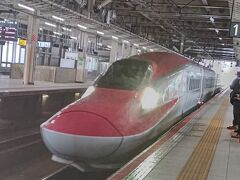 仙台駅12:53発のはやぶさ２１号で八戸駅まで乗車します。
盛岡駅までこまち２１号と併結なので、先頭車両はＥ６系です。
