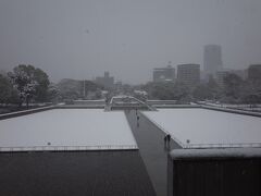 窓から見る平和記念公園
広島の町が復興する中、ここだけ敢えて時の流れを止めました。原爆投下は真夏でしたが、めったにない大積雪は彩色をマスキングし、白黒の単調な世界に。被爆時の不毛地帯を思い出させる寂しい景色でした。