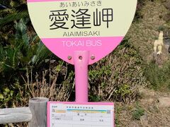 最初の目的地は、あいあい岬(愛逢岬)です。下田駅からバスで、石廊崎まで行って、そこからさらにバスに乗り換えて、ようやく到着です。
バス停を見ると、バスの本数がとんでもなく少ないことに気づくかもしれません。10:48に到着して、11:18に戻りのバスに乗らないといけません。
