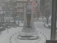 実はこの日、大雪で関東、東北、中部で大騒ぎになっていた当日。

私達は雪雲と一緒に移動していた感じだったので
途中の埼玉の大宮で大雪が降り始めていて驚いたのに
福島駅に途中停車した時は、こんな状態！！
仙台大丈夫ー！？
