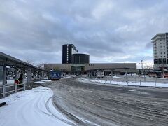 函館フェリーターミナルから雪道を20分ほど走って函館駅に到着。歩道は半分ほど溶けた雪で水たまりのようになっていて非常に歩きにくい状態でした。この時期はブーツ必須ですね。