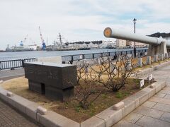 ヴェルニー公園の石標の隣には旧日本海軍戦艦陸奥の主砲
1921年に横須賀海軍工廠で建造