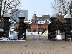 赤れんがの「北海道庁旧本庁舎」門柱の上に積もった雪の層が厚い(^o^)