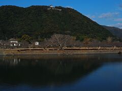 信号を渡るとすぐ目の前は錦川。
1608年に吉川広家によって山頂に戦時の城として築かれた横山城＝岩国城は、本丸には4重6階の唐造りの天守が建造されたものの、完成からわずか7年後の1615年に幕府の一国一城令により破却されてしまった。
その後、1962年に本来の位置から約30mに南に復興天守が再建されたそうで、築城当初はもう少し違った見え方をしていたかもしれない。
ちなみに私たちがいる錦川の東岸には城下町が造られていて、中級以下の役人や町人が住んでいた。