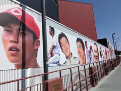 zoomzoomスタジアムに到着。
入り口には新監督、新井監督の若かりしころの姿が(^^♪