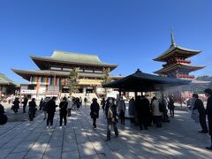 新勝寺の本堂と三重塔までやってきました。

初詣にしては少し遅いですが、多くの参拝客が訪れていました。