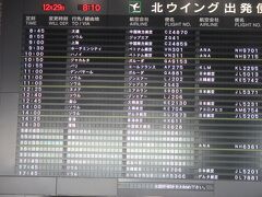 反射しましたが、空港の電光掲示板。
余裕をもって行ったのに、両替できる店が閉まっていました。
ギリギリの時間にゲートを通過。