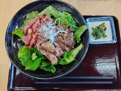 お昼は道の駅・米沢の謙信亭（フードコート）で米沢牛の三食丼を食べました。

お値段上げずに頑張ってるのは評価できますね。
お肉もたっぷり。

強いて言えば、みそ汁が付いていたような気がします。