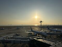 朝日輝く羽田空港に来ました。