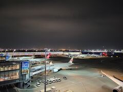 羽田空港は風がきつく、ガソリンの匂いが結構して好きなんです。
海外の航空会社はサテライトというか増築した側に止めることが多く、ここからだとJALとANAがほとんどなんですよね～～