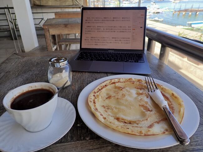 宿の朝食を食べて、宿の延長をします。<br />2泊分、Rp177k(1770円)。