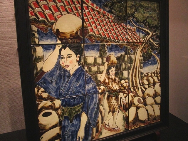 陶板画　客船と商人 陶板画客船と商人