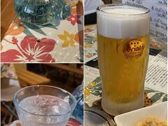 夕食はニシハマ近くのお店
島の飲食店は限られているため予約は必須

オリオン生、泡波ロック、バタフライピー茶で乾杯