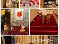 リニューアルしたという、愛犬のおやどエビスヤさん。
出迎えてくれたオーナーさんは、見るからに犬好きそうで優しい感じです。

ホテルの駐車場は、建物の前に屋根付きです。

入り口がいわゆるロビーのようになっていて、
フリーコーヒーが用意されていました。
全てエスプレッソなんですけど、ということでした。

お部屋を案内してもらいます。