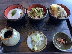 「信州三味」にして、色々な味（野菜天・葉わさび漬け・とろろ）を楽しみました。やっぱり信州蕎麦は美味しいです♪