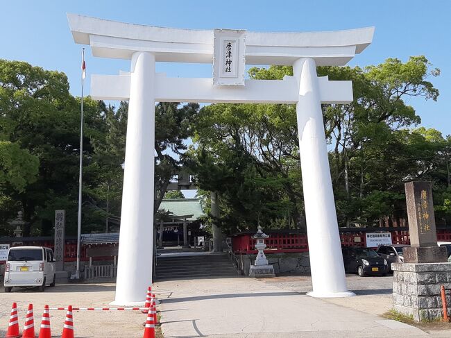 唐津の街中に移動し、唐津神社。<br /><br />白い鳥居が印象的です。