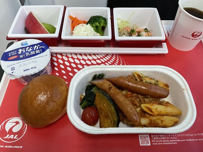 朝ご飯は「ペンネと野菜ボロネーゼ」ほか。<br />可もなく不可もなく。ま、眠くてほとんど食べれない。<br /><br />定刻5:00のところ、出発遅れをほぼそのまま引きずって、6:30スワンナプーム。<br />いつも迷惑早着なのに、遅れなくて良い時に限って遅れる…。<br /><br />イミグレは私が着いた時に誰も先客いなくて楽勝、のんびりメイクなどして1時間後に出発。