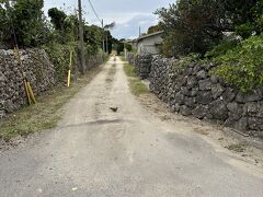 町の中心部、東筋集落まで来ました。
ここは、沖縄らしい石垣と、浜砂の道路と、離島らしい雰囲気が残っているエリアです。