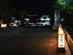 美味しい夕食を堪能したら、夜の松本城に行きましょう～。

国宝ですぞ。
戦災で被害にあった城が多い中、松本城は戦災にあわずにすんだので、姫路城と共に早い時期に国宝になりました。