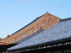 　国宝の極楽堂の西側の屋根にも、日本最古の瓦が残されています。一部、黒い瓦、赤みを帯びている瓦が混じっていて、よいアクセントになっています。長屋王も目にした瓦を見ることができて、感慨深いです。