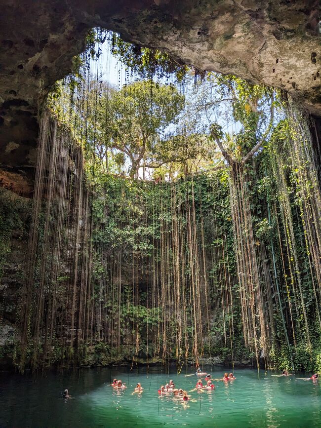 長い階段を降りると、セノーテの泳げるスポットまで行けます。<br />欧米人が多く、飛び込んだりして楽しんでいましたね。<br />水の透明度はグランセノーテの方が絶対にきれいです！！