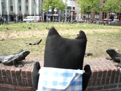 アムステルダム市内に戻ってきて、バスから降りた広場には何やら生きもの…？
「え？きみたちは、え～っとイグアナ？」
やけにホンモノっぽいこの彫刻が置いてある公園は、その後地下に駐輪場が整備されたりして、改修されておりますが、今も「Jardín de los Lagartos」と親しまれているようです。へ～