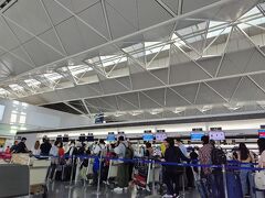 久々の国際線、大韓航空。
結構人がいます。
オンラインチェックインは済ませましたが、荷物を預けるのに空いている窓口は一つだけ。
オンラインチェックインをしていない方が早く進むようでした。