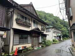 傘をさして温泉街の中を通る一本道を歩きました。

本日のお宿はバス停から比較的近い場所にありますが、ちょっと歩いただけでも情緒が感じられていいですね。

当日は終日雨模様でしたので、明朝温泉街を散歩することにしました。