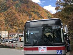 紅葉シーズン限定の越後湯沢駅⇔清津峡バス。座席数少なく十数名しか座れない。くねくねの峠道を立ちっぱなしはつり革捕まっても結構辛かったです。所要時間30分程。