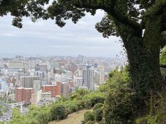 バスに乗り城山公園に行きました。
西郷どんを見た方はおわかりかと思いますが、
西南戦争で政府軍に追い詰められた場所です。
桜島や錦江湾を望む展望台。
遠くにQEがわれらの帰りを待ってるように見えました。

この城山公園、バスで行くとぐるっと山を回って着くんですが
地図を見ると徒歩で下れそう？という事でタクシーの運転手さんに聞いてみると
あそこから行けるよ！と教えてくれた小さな小さな道を辿って急斜面を下り
照国神社付近まで出てくる事が出来ました。