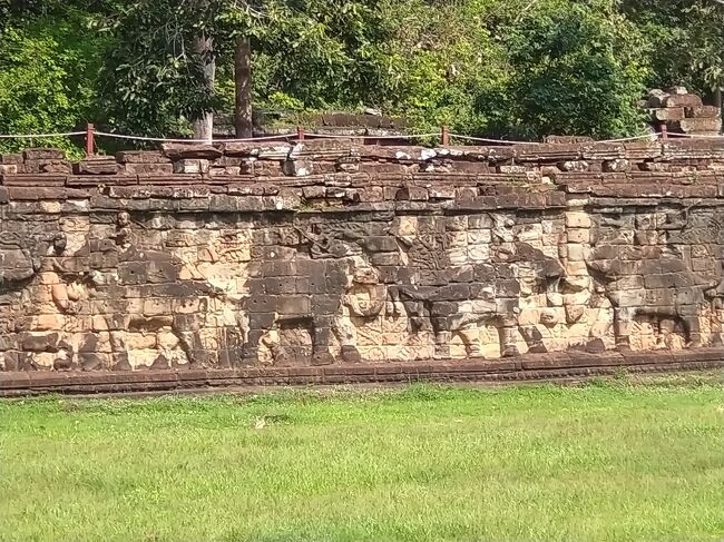 ゾウのテラス横の壁面もゾウのレリーフが彫られています。