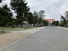 広い参道の先に大きな鳥居が。