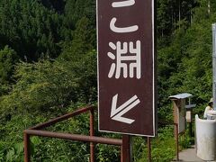 この看板を見過ごしてしまい、上の方まで行ってしまいました。
此処から階段を下に降ります。
　