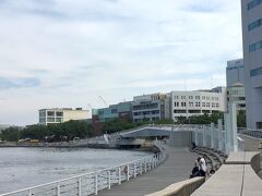 大岡川には、カップヌードルミュージアムパークに渡ることができる、女神橋が架かっています。
橋名の元になった女神像が、パシフィコ横浜側にあるホテルの外壁から橋を見下ろしていました。
