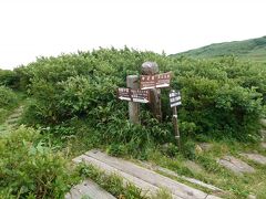 月山山頂方向の本格的な登山道と遊歩道の分岐点に来ました