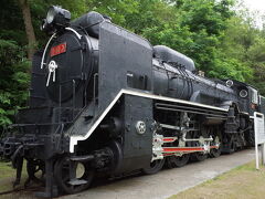 山の上には、珍しいSLが。留萌本線/羽幌線用にデゴイチを改造したD６１。６両製造、現存するのはここの１両だけです。昭和３０年代に改造、最期の新形式です。