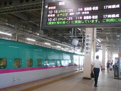 仙台駅　新幹線
はやぶさは緑色　こまちはピンク色です。
ピンクばかり目に入ってはやぶさの表示を探してしまいました。
八戸に行って八戸三社大祭の前夜祭を見ます。
八戸で半分くらい降車していました。
お祭り目当てでしょうか。