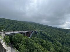 50分ほど車を走らせ、最初の目的地「城ケ倉大橋」に到着。周りは緑に囲まれ、山の中腹に位置しているためかなりダイナミックな眺望が楽しめます。